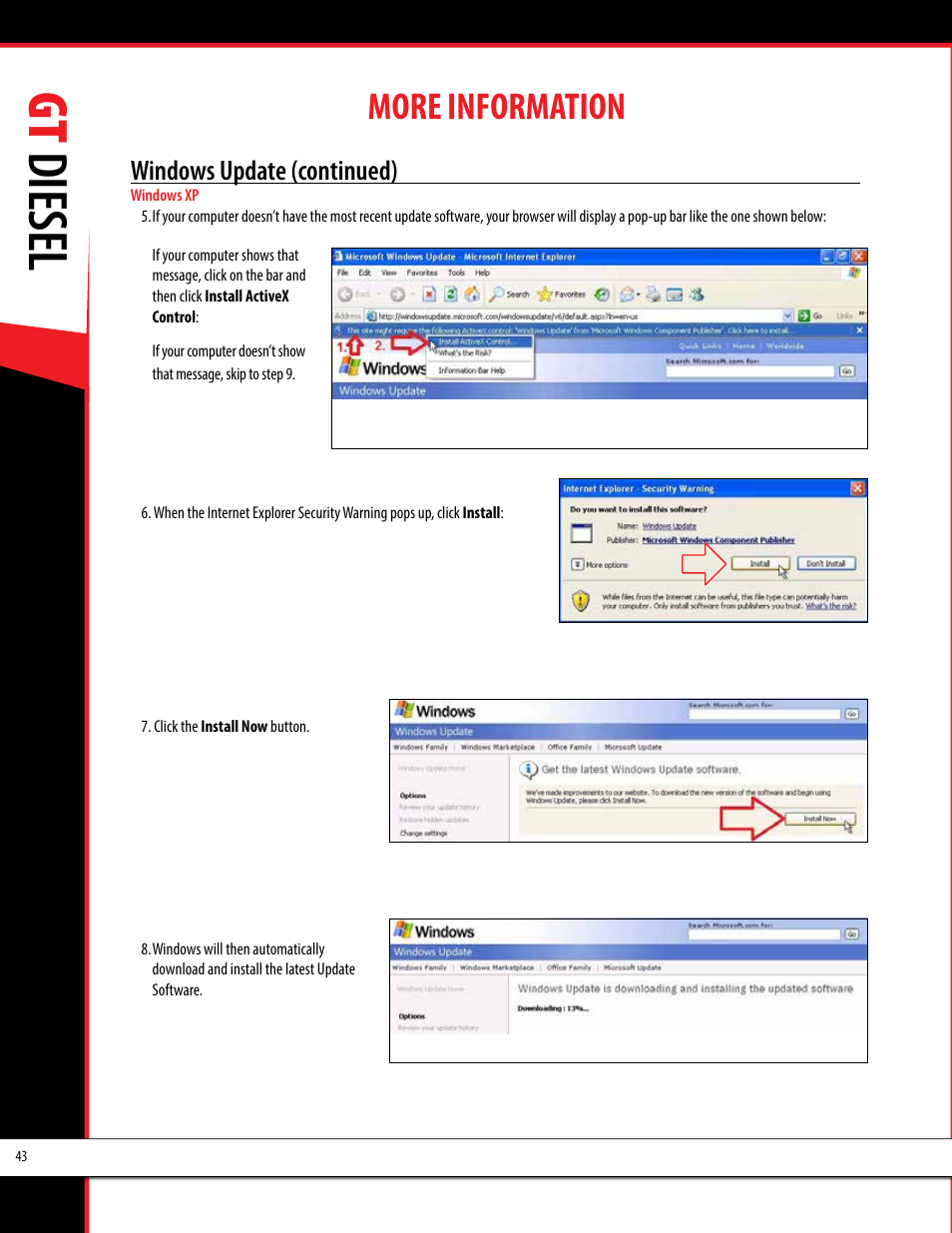 Gt diesel, More information, Windows update (continued) | Bully Dog 40420 gauge GT tuner User Manual | Page 44 / 54