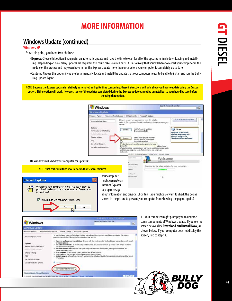 Gt diesel, More information, Windows update (continued) | Bully Dog 40420 gauge GT tuner User Manual | Page 45 / 54