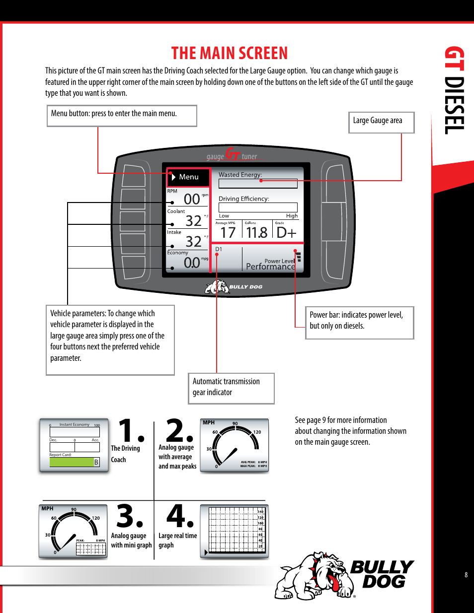 Gt diesel, The main screen | Bully Dog 40420 gauge GT tuner User Manual | Page 9 / 54
