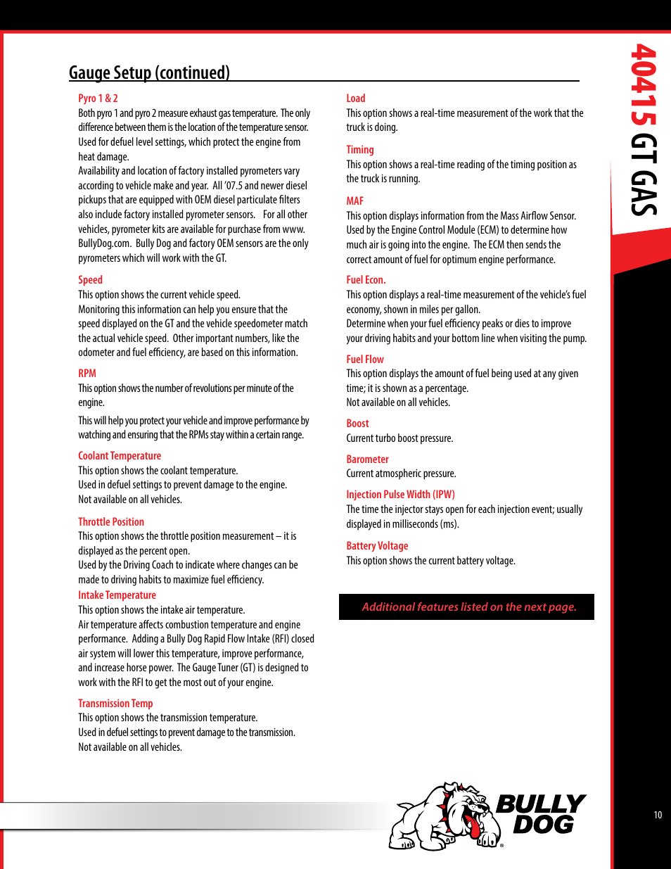 Gauge setup (continued) | Bully Dog 40415 gauge GT Gas tuner User Manual | Page 11 / 51