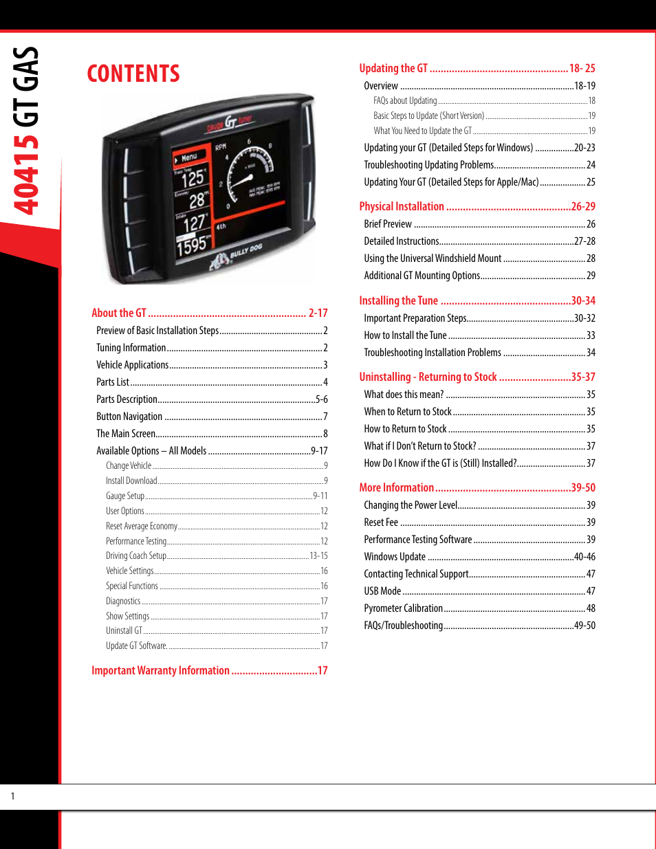 Bully Dog 40415 gauge GT Gas tuner User Manual | Page 2 / 51