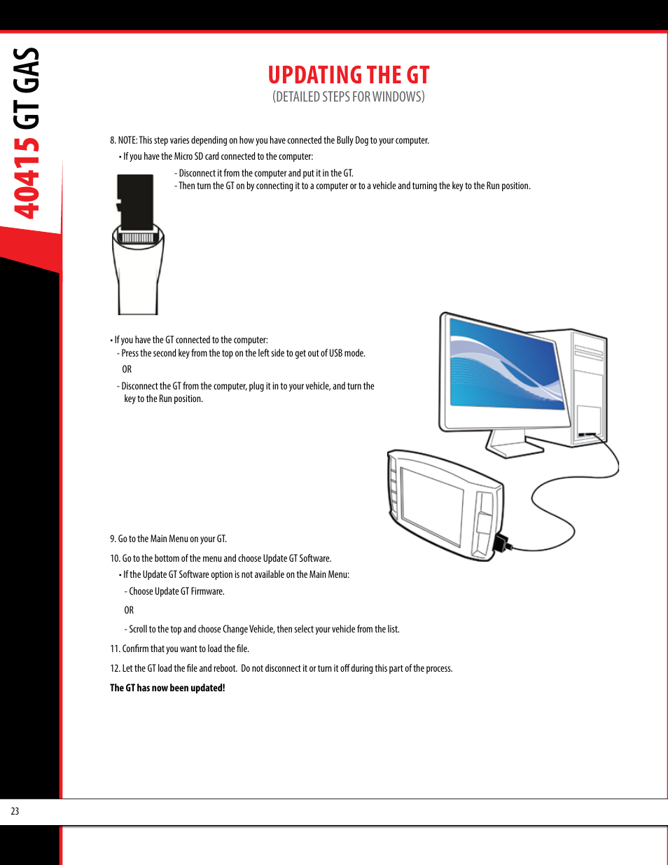 Updating the gt | Bully Dog 40415 gauge GT Gas tuner User Manual | Page 24 / 51