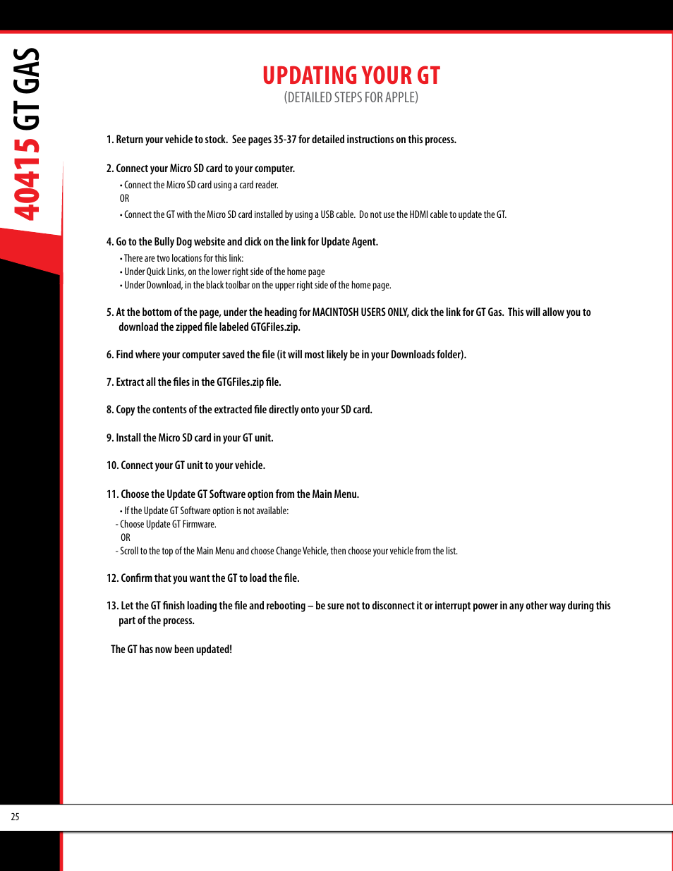 Updating your gt | Bully Dog 40415 gauge GT Gas tuner User Manual | Page 26 / 51