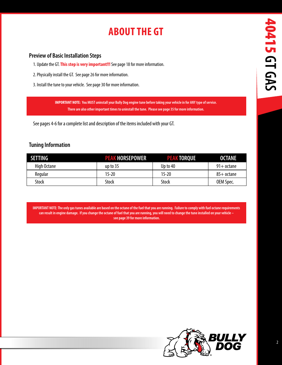 About the gt | Bully Dog 40415 gauge GT Gas tuner User Manual | Page 3 / 51