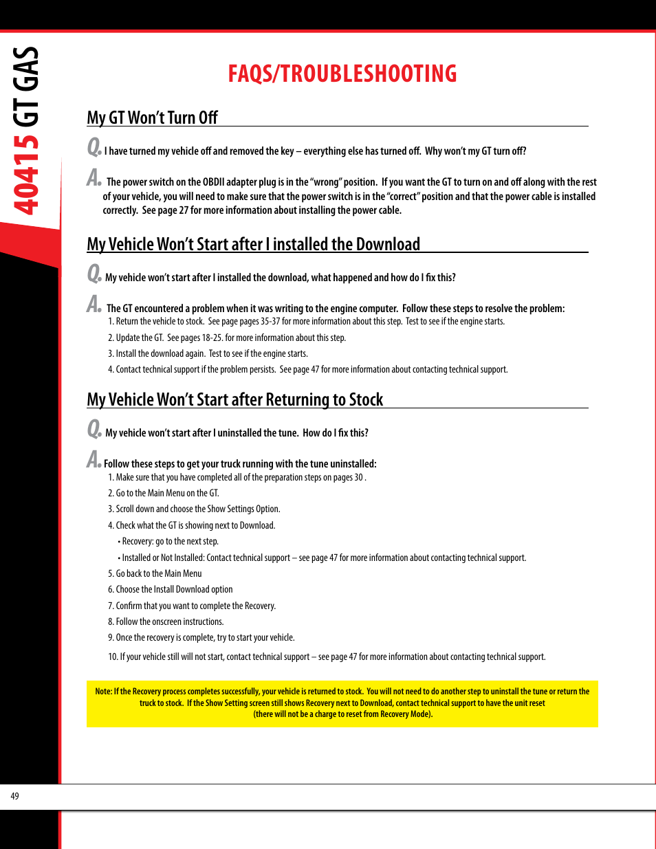Faqs/troubleshooting | Bully Dog 40415 gauge GT Gas tuner User Manual | Page 50 / 51