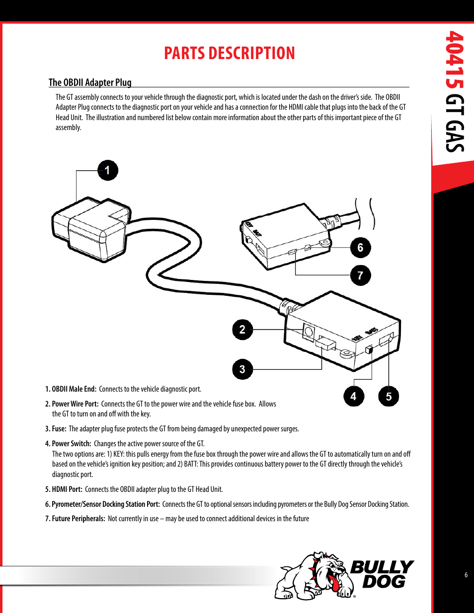 Parts description | Bully Dog 40415 gauge GT Gas tuner User Manual | Page 7 / 51