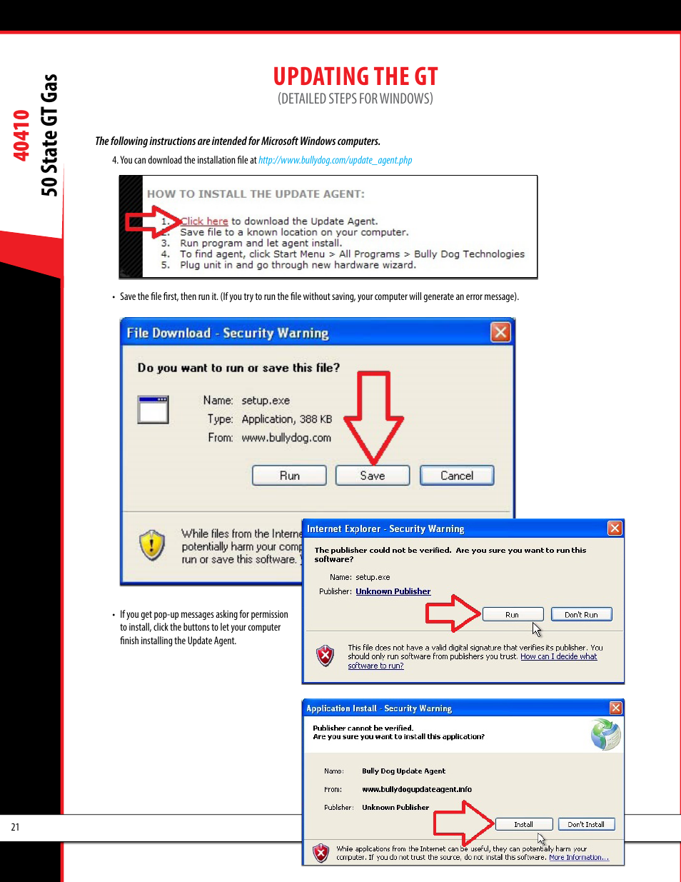 Updating the gt | Bully Dog 40410 50 State Legal GT Gas User Manual | Page 22 / 51