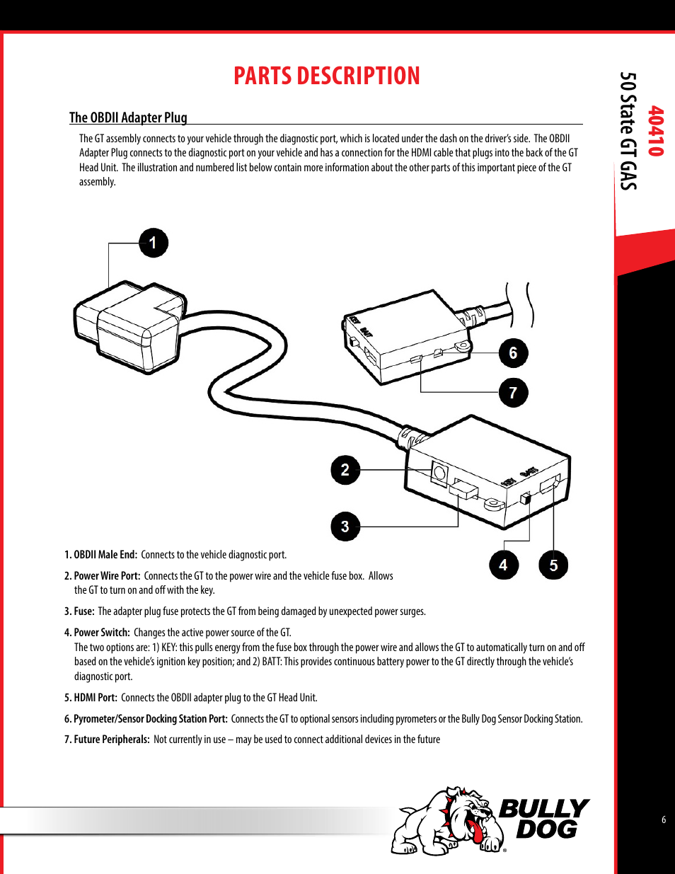 Parts description | Bully Dog 40410 50 State Legal GT Gas User Manual | Page 7 / 51