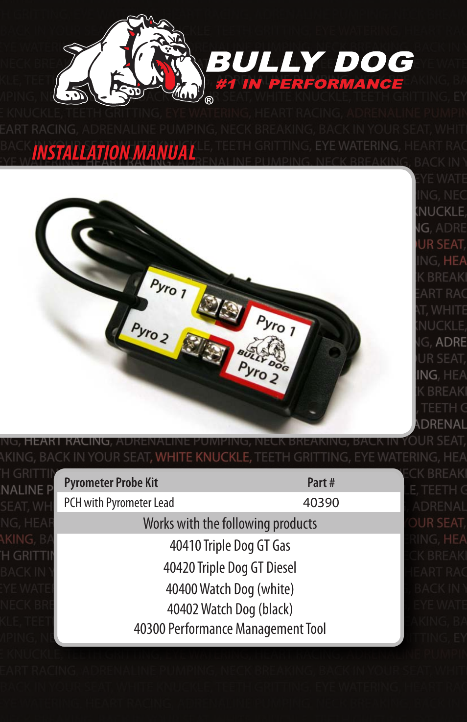 Bully Dog 40390 PCH with Pyrometer Lead User Manual | 16 pages