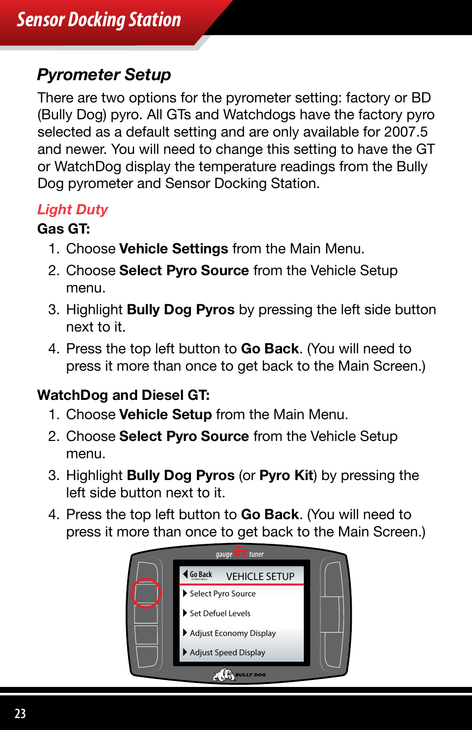 Sensor docking station, Pyrometer setup | Bully Dog 4038x Sensor Docking Station User Manual | Page 24 / 40