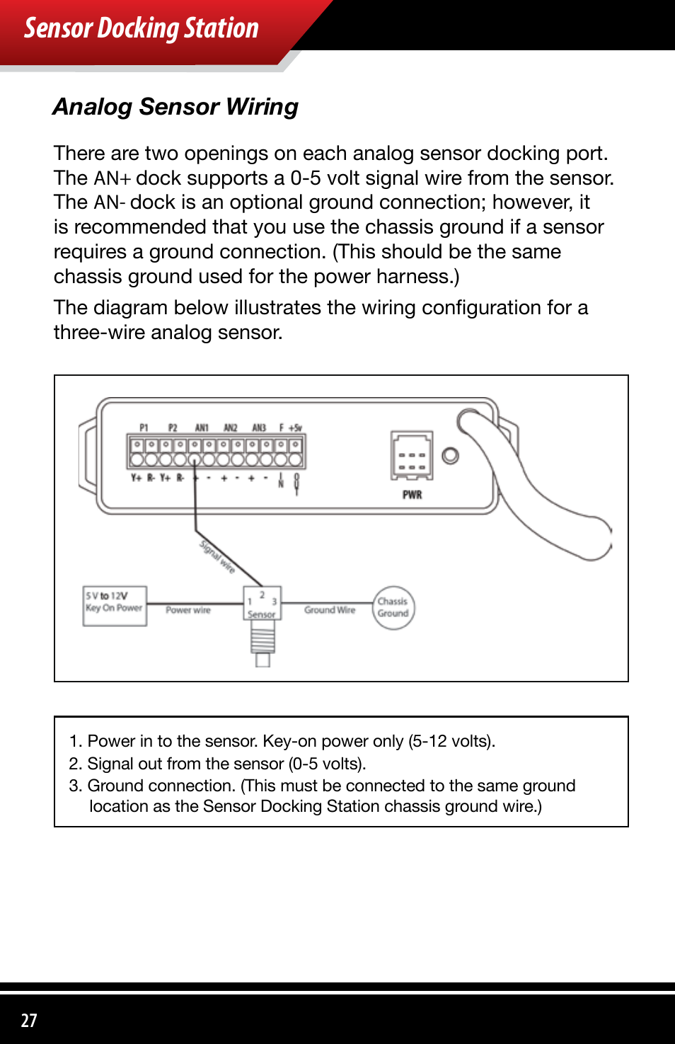 Sensor docking station, Analog sensor wiring | Bully Dog 4038x Sensor Docking Station User Manual | Page 28 / 40
