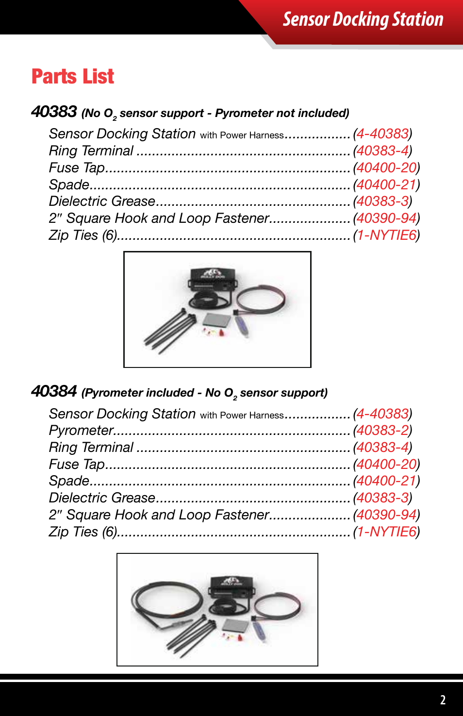 Sensor docking station parts list | Bully Dog 4038x Sensor Docking Station User Manual | Page 3 / 40