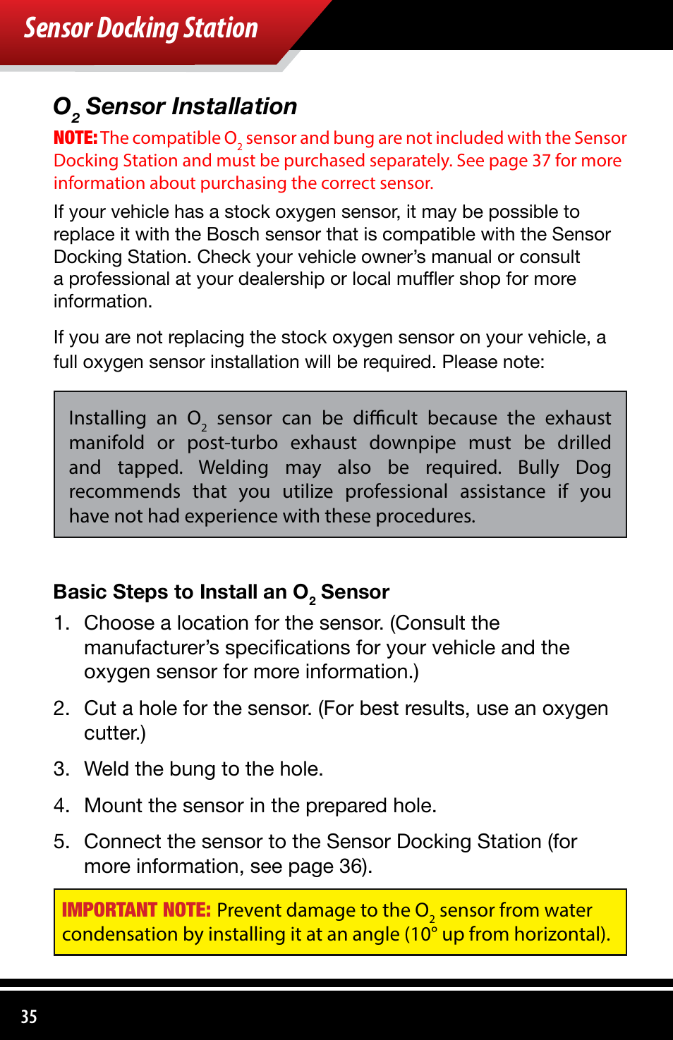 Sensor docking station, Sensor installation | Bully Dog 4038x Sensor Docking Station User Manual | Page 36 / 40