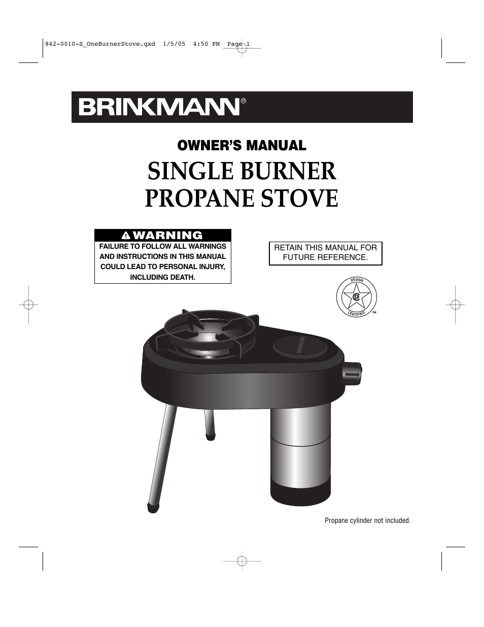 Brinkmann SINGLE BURNER PROPANE STOVE User Manual | 8 pages