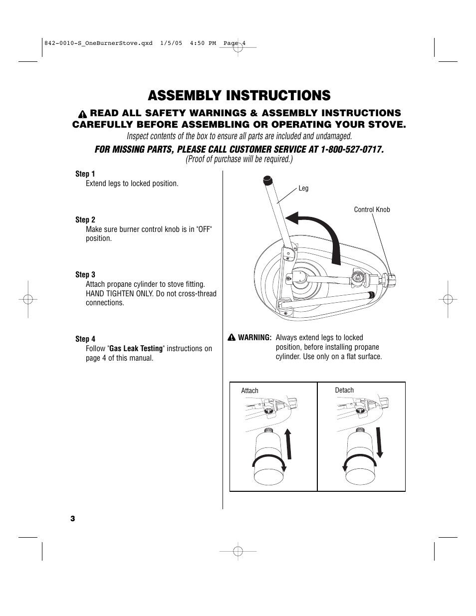 Assembly instructions | Brinkmann SINGLE BURNER PROPANE STOVE User Manual | Page 4 / 8