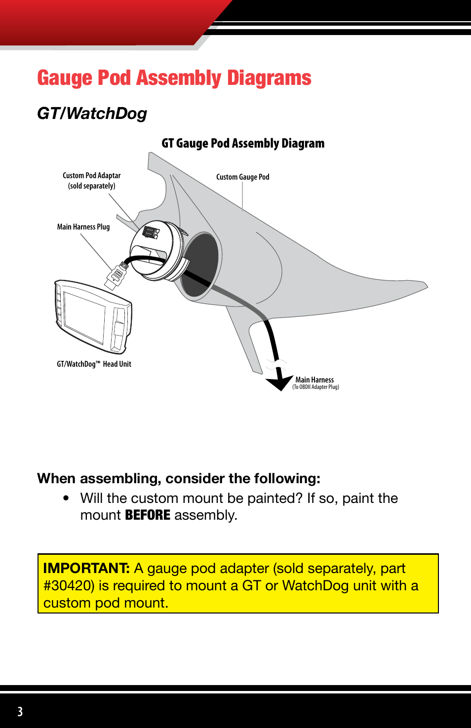 Gauge pod assembly diagrams, Gt/watchdog | Bully Dog 3330x Custom Gauge Pods User Manual | Page 4 / 30