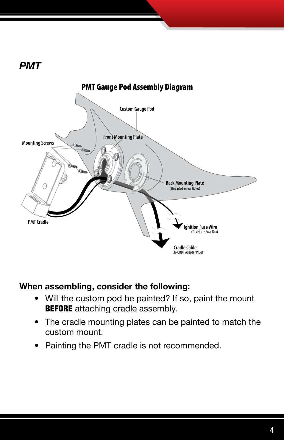 Pmt gauge pod assembly diagram | Bully Dog 3330x Custom Gauge Pods User Manual | Page 5 / 30