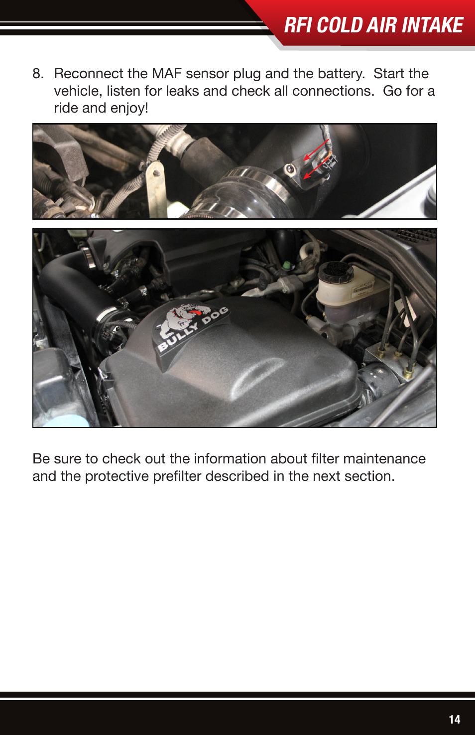 Rfi cold air intake | Bully Dog 54200 Rapid Flow Induction (RFI) Cold Air Intake User Manual | Page 15 / 20