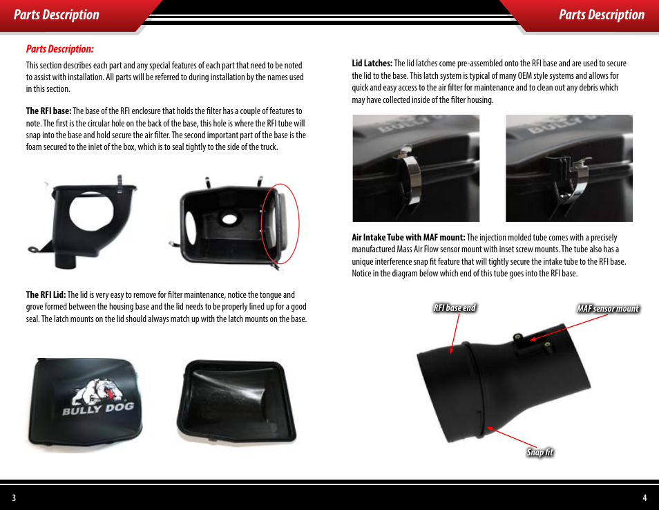 Parts description | Bully Dog 53254 Rapid Flow Induction (RFI) Cold Air Intake User Manual | Page 3 / 13