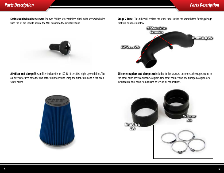 Parts description | Bully Dog 53254 Rapid Flow Induction (RFI) Cold Air Intake User Manual | Page 4 / 13