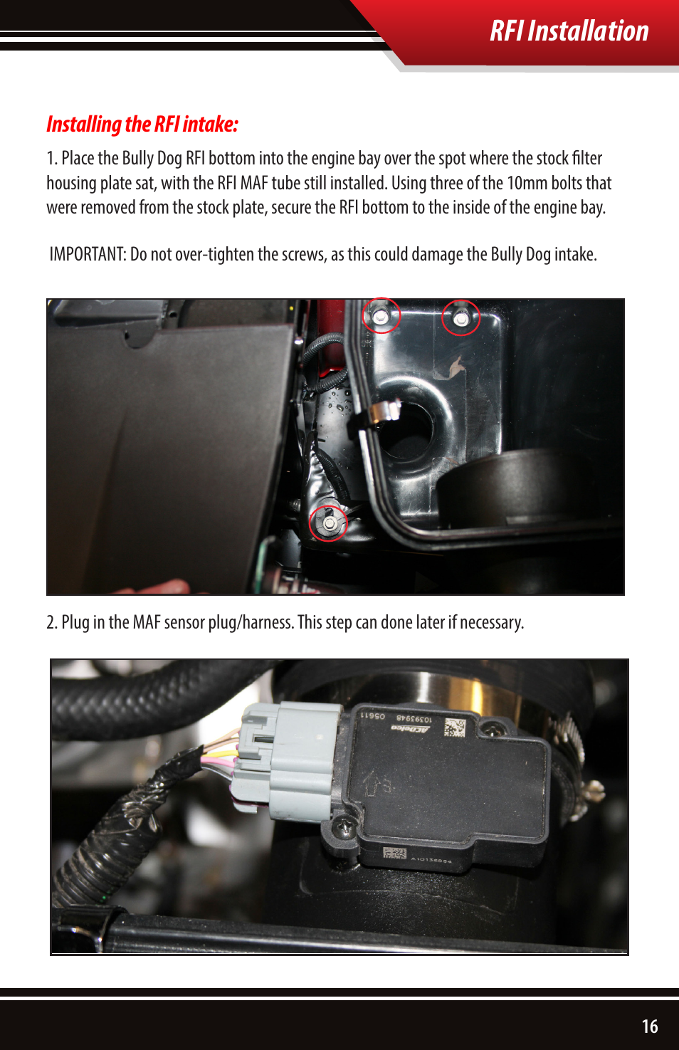 Rfi installation | Bully Dog 53253 Rapid Flow Induction (RFI) Cold Air Intake User Manual | Page 17 / 24