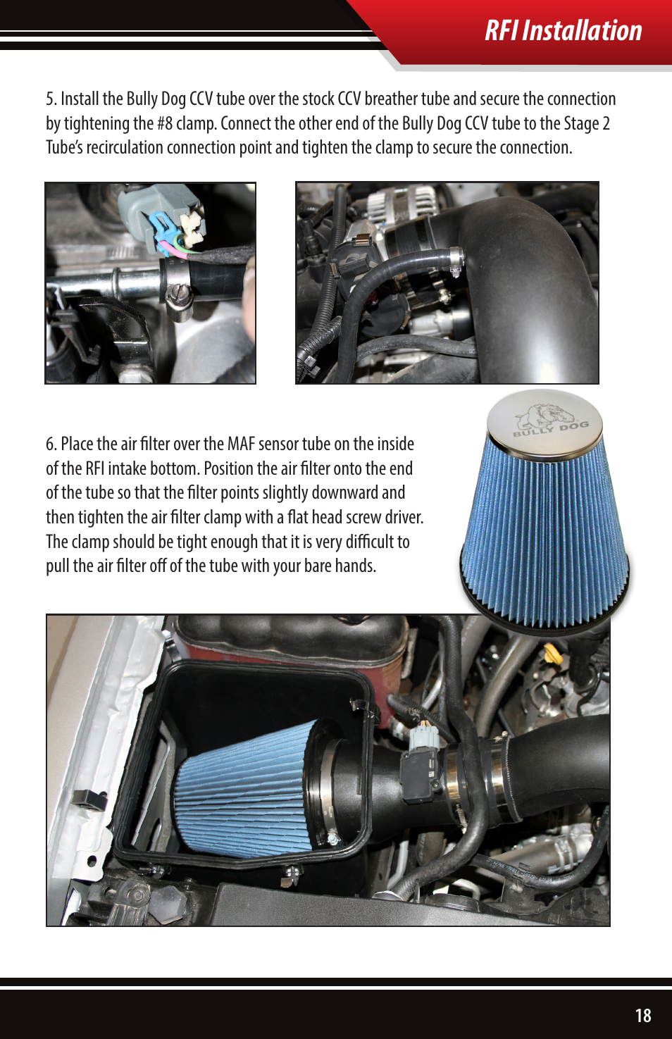 Rfi installation | Bully Dog 53253 Rapid Flow Induction (RFI) Cold Air Intake User Manual | Page 19 / 24