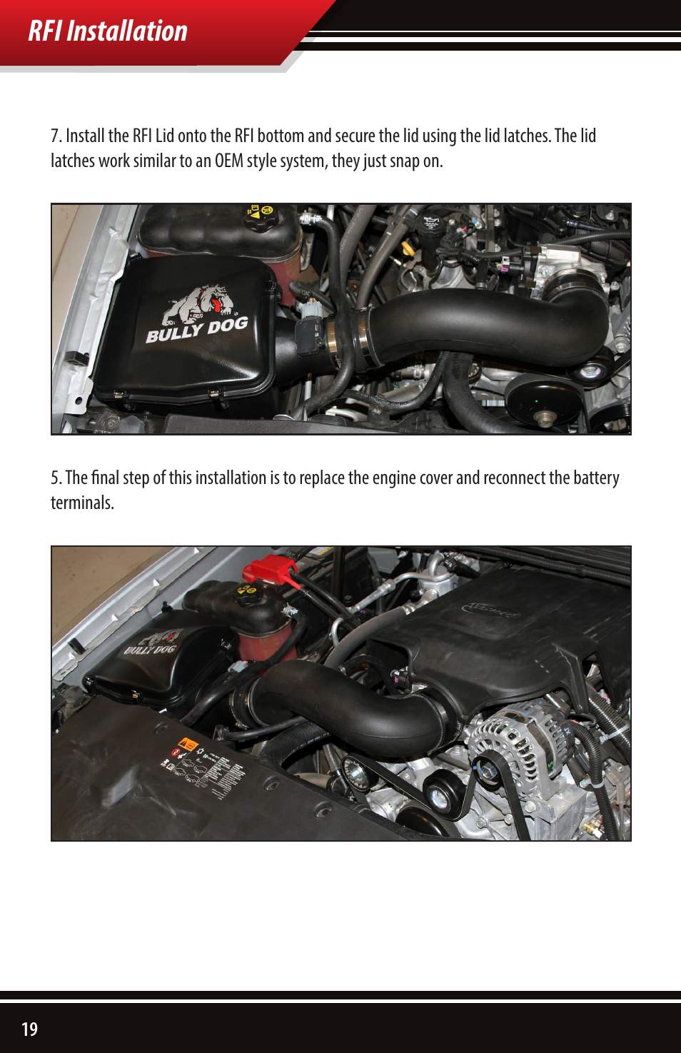Rfi installation | Bully Dog 53253 Rapid Flow Induction (RFI) Cold Air Intake User Manual | Page 20 / 24