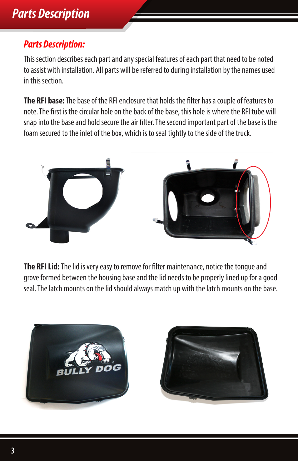 Parts description | Bully Dog 53253 Rapid Flow Induction (RFI) Cold Air Intake User Manual | Page 4 / 24