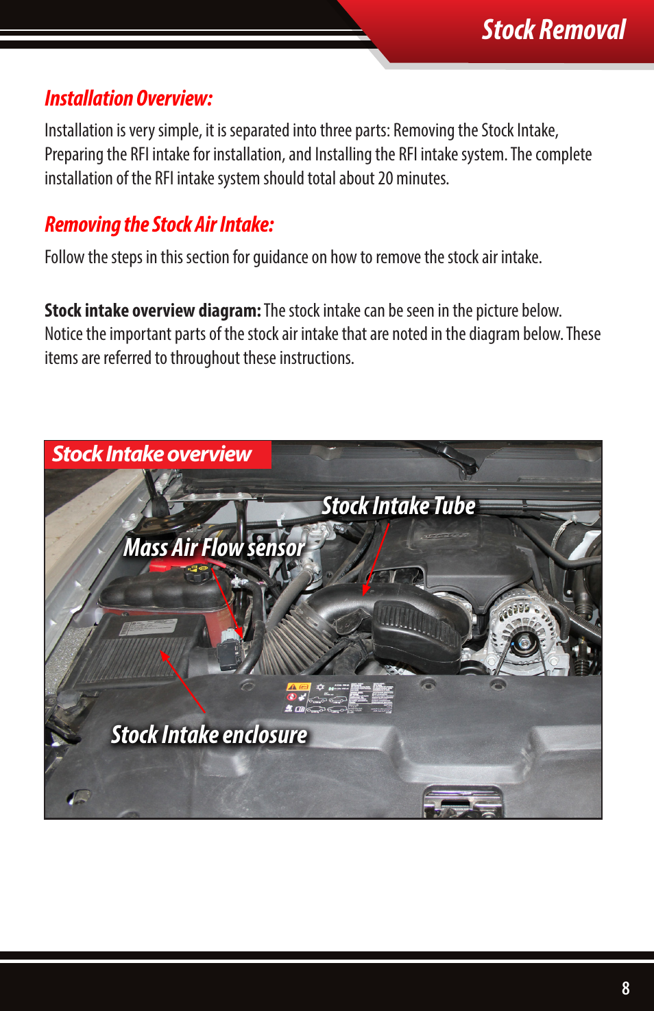 Stock removal | Bully Dog 53253 Rapid Flow Induction (RFI) Cold Air Intake User Manual | Page 9 / 24