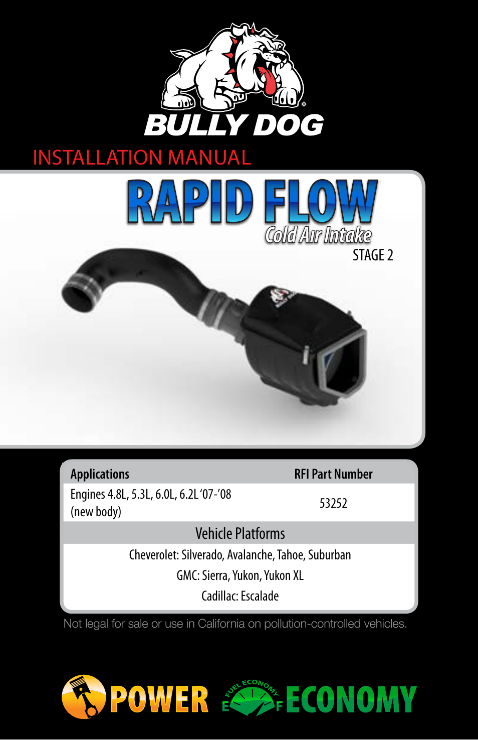 Bully Dog 53252 Rapid Flow Induction (RFI) Cold Air Intake User Manual | 20 pages