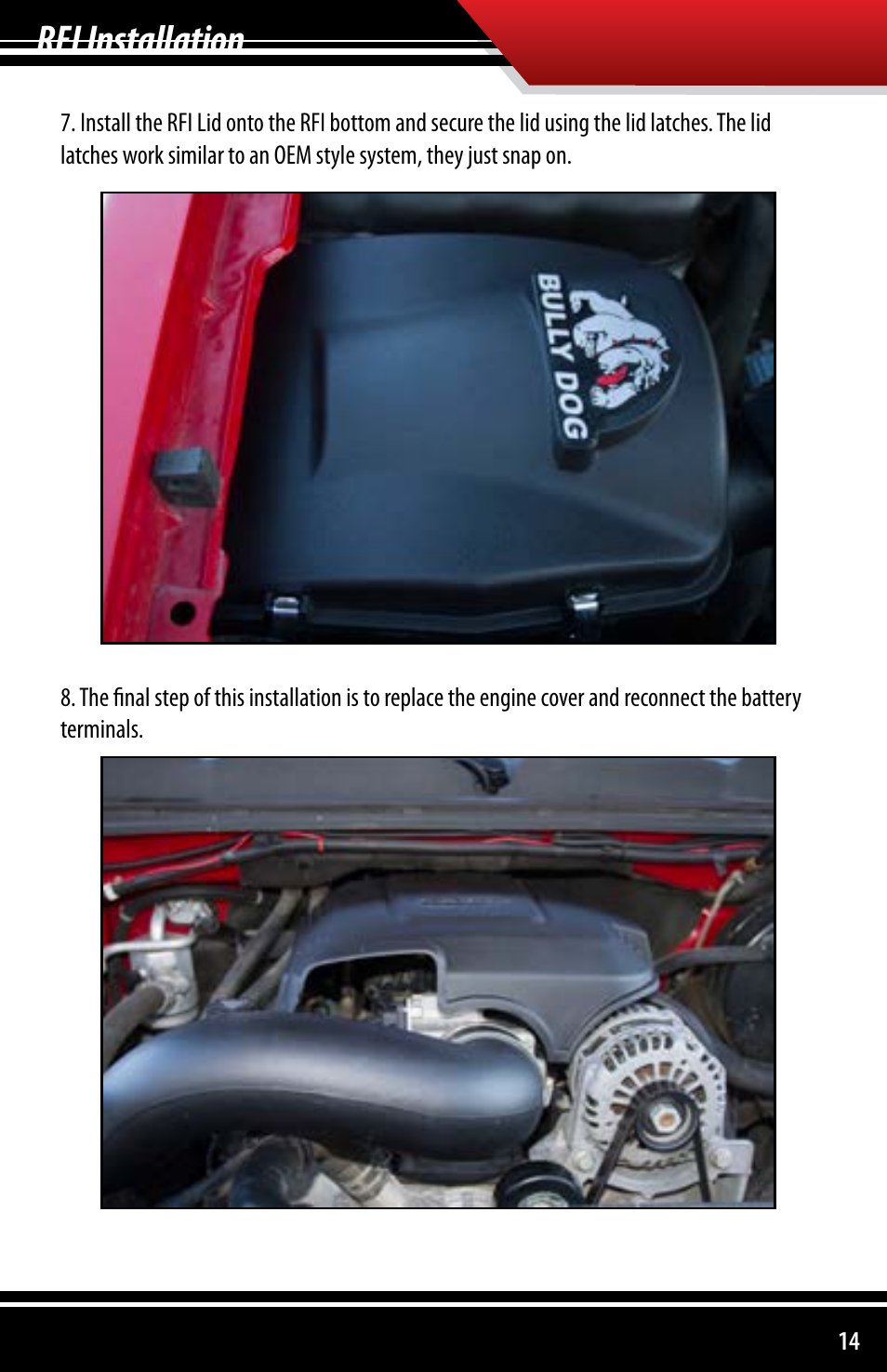 Rfi installation | Bully Dog 53252 Rapid Flow Induction (RFI) Cold Air Intake User Manual | Page 15 / 20