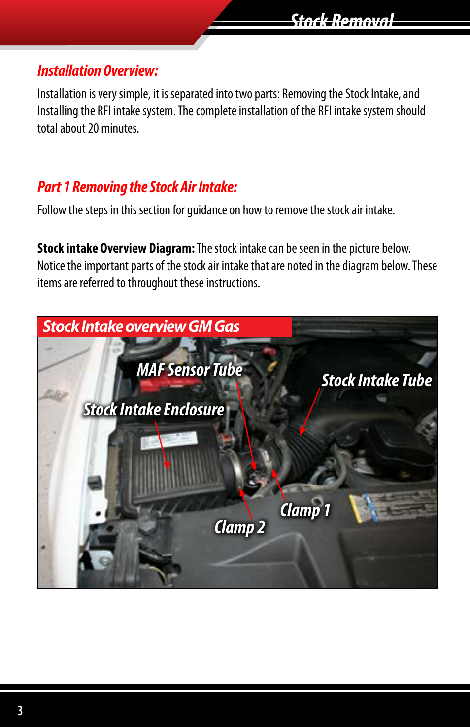 Stock removal | Bully Dog 53252 Rapid Flow Induction (RFI) Cold Air Intake User Manual | Page 4 / 20