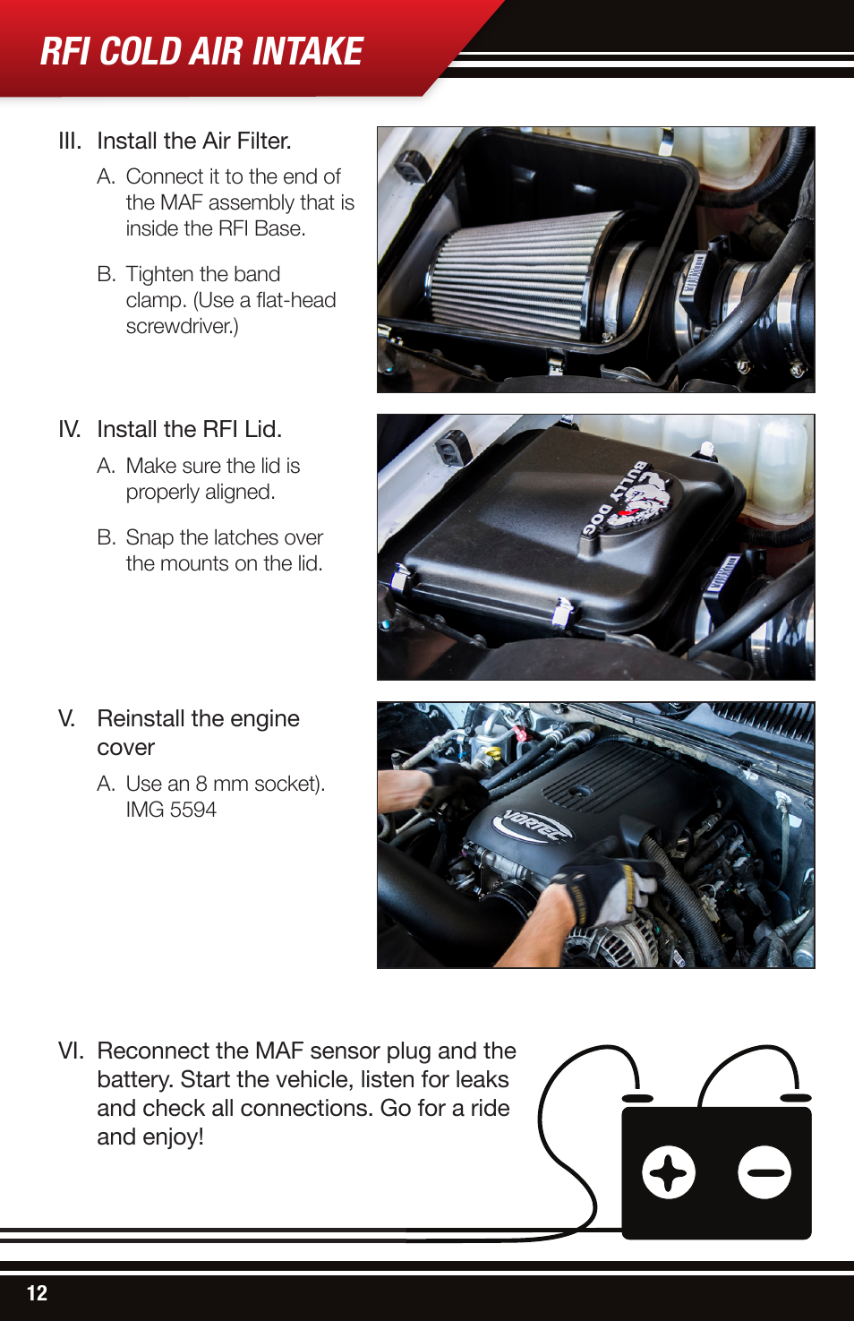 Rfi cold air intake | Bully Dog 53206 Rapid Flow Induction (RFI) Cold Air Intake User Manual | Page 12 / 16