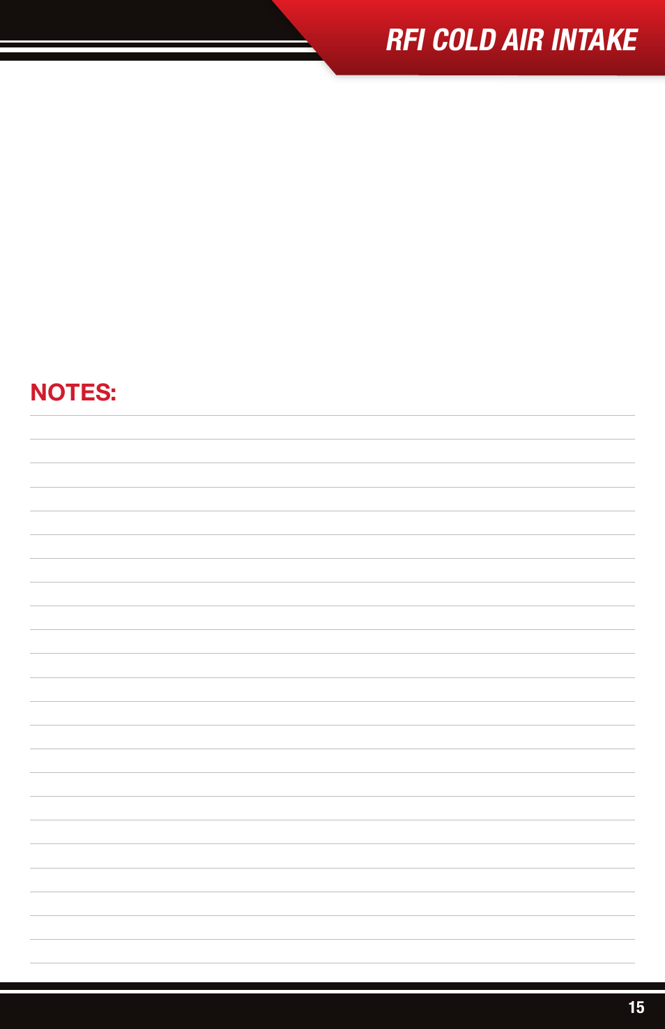 Rfi cold air intake | Bully Dog 53206 Rapid Flow Induction (RFI) Cold Air Intake User Manual | Page 15 / 16