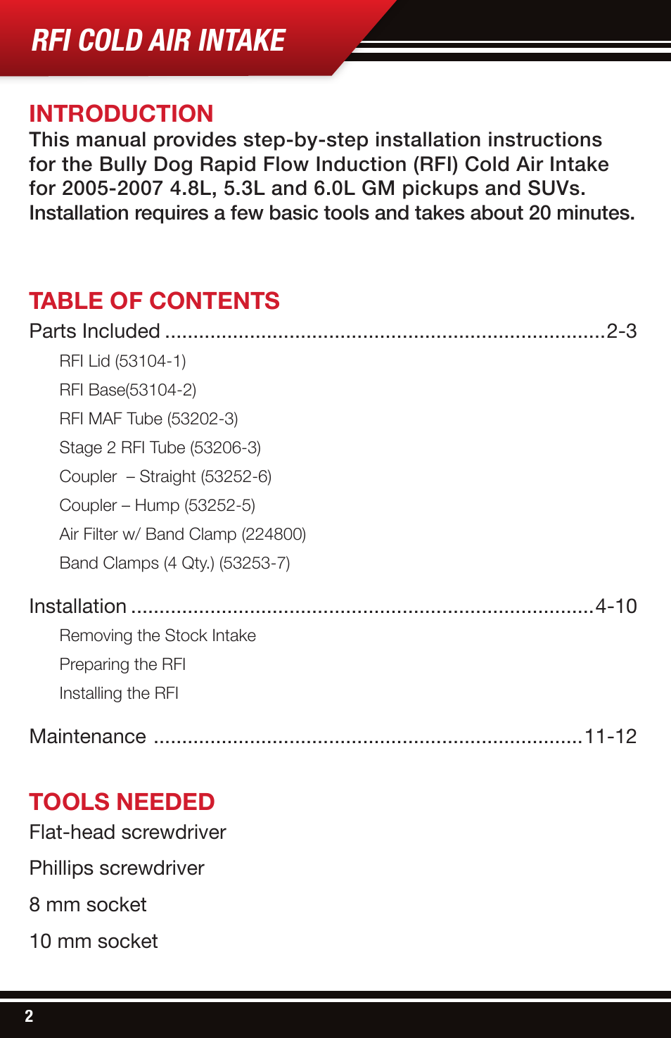 Bully Dog 53206 Rapid Flow Induction (RFI) Cold Air Intake User Manual | Page 2 / 16