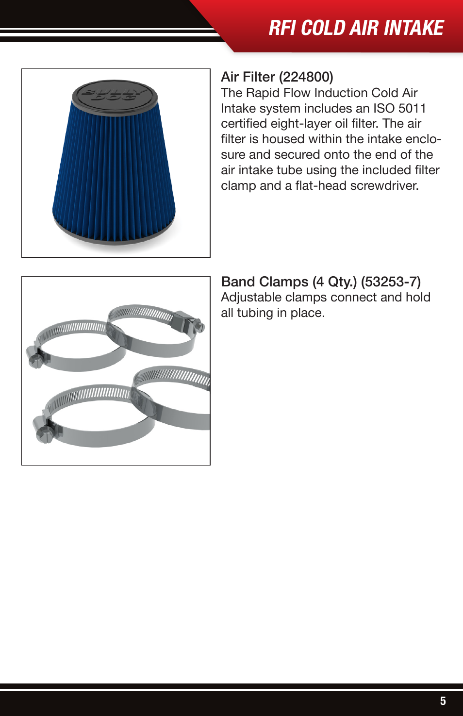 Rfi cold air intake | Bully Dog 53206 Rapid Flow Induction (RFI) Cold Air Intake User Manual | Page 5 / 16