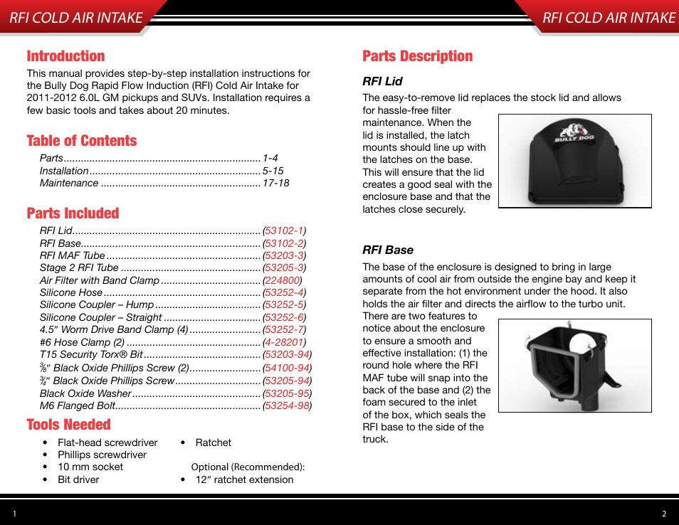 Bully Dog 53205 Rapid Flow Induction (RFI) Cold Air Intake User Manual | Page 2 / 11