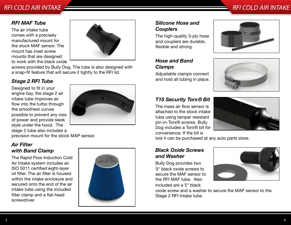 Rfi cold air intake | Bully Dog 53205 Rapid Flow Induction (RFI) Cold Air Intake User Manual | Page 3 / 11