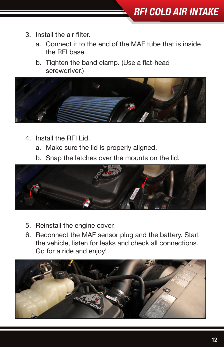 Rfi cold air intake | Bully Dog 53204 Rapid Flow Induction (RFI) Cold Air Intake User Manual | Page 13 / 16