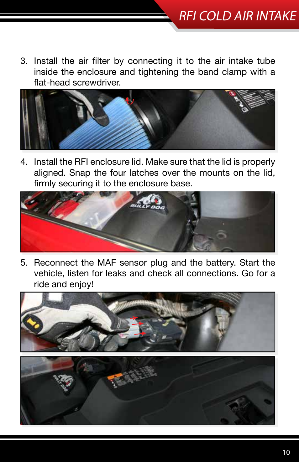 Rfi cold air intake | Bully Dog 53153 Rapid Flow Induction (RFI) Cold Air Intake User Manual | Page 11 / 16