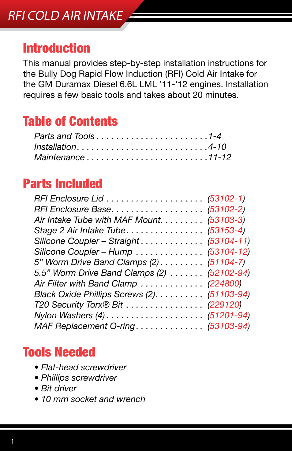 Bully Dog 53153 Rapid Flow Induction (RFI) Cold Air Intake User Manual | Page 2 / 16