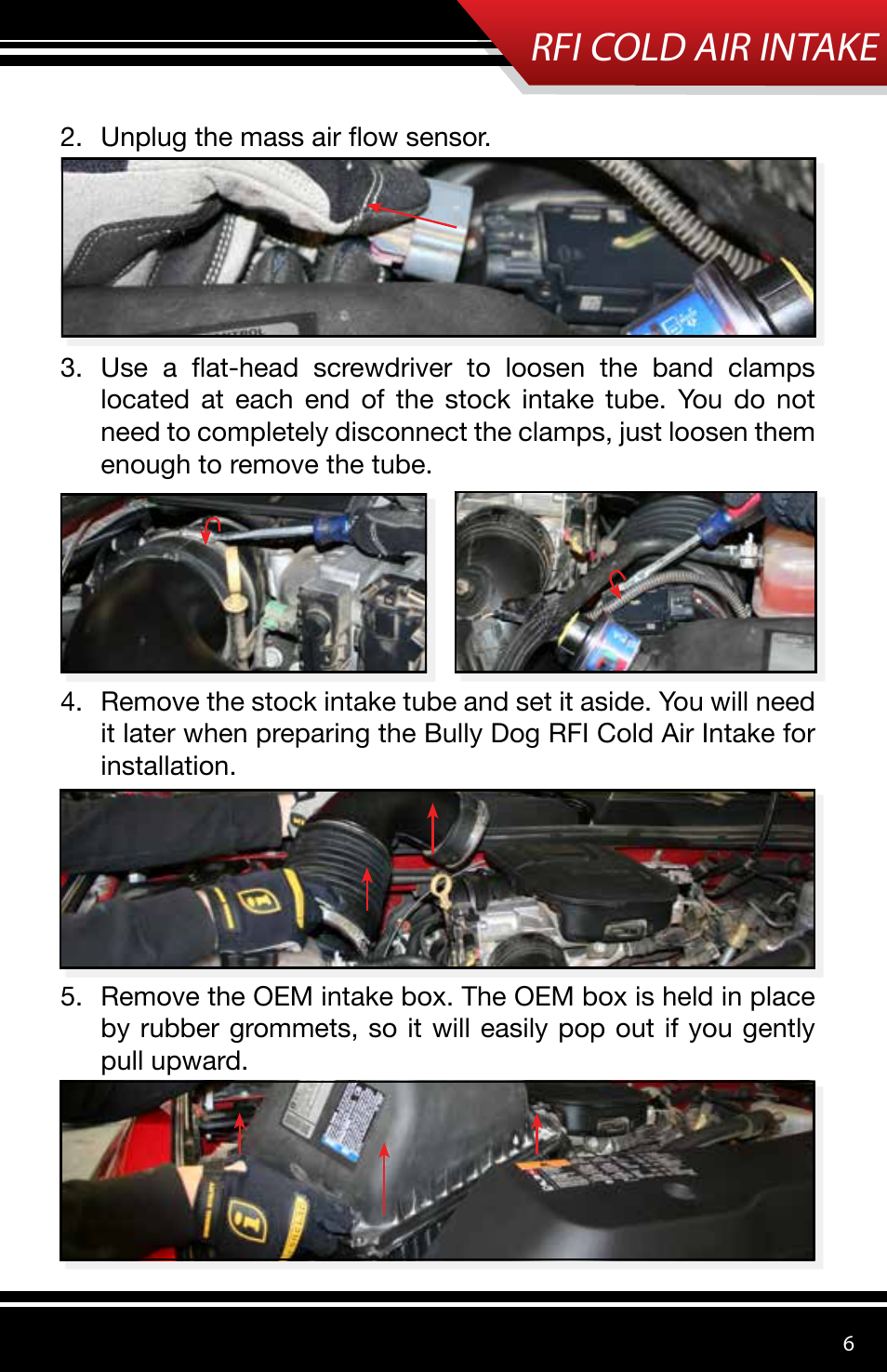 Rfi cold air intake | Bully Dog 53153 Rapid Flow Induction (RFI) Cold Air Intake User Manual | Page 7 / 16