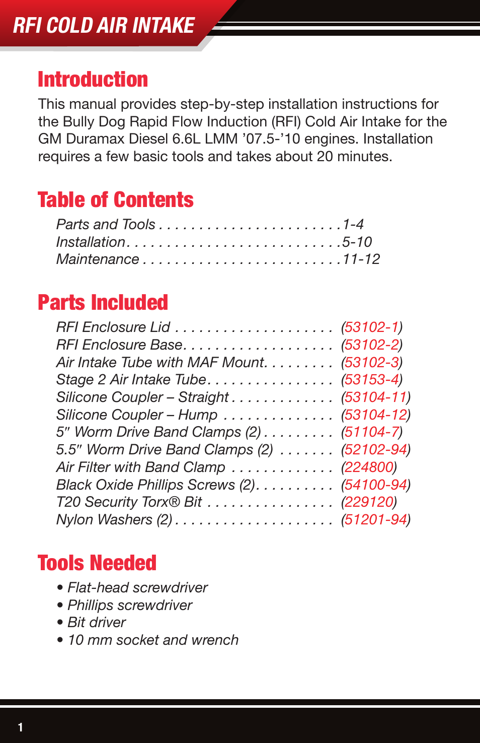Bully Dog 53152 Rapid Flow Induction (RFI) Cold Air Intake User Manual | Page 2 / 16