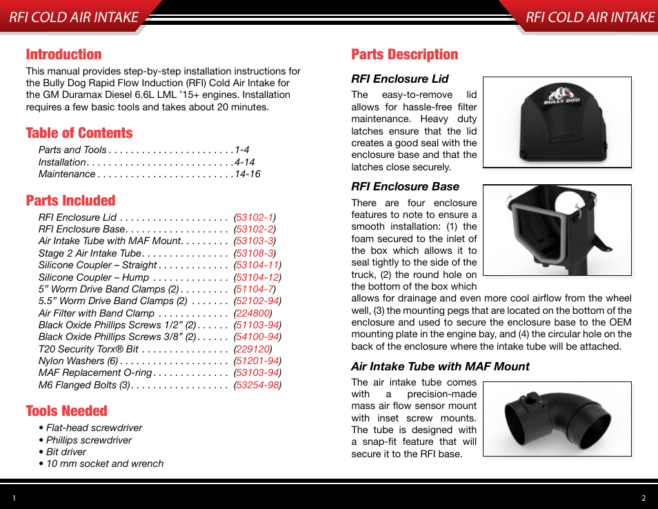 Bully Dog 53108 Rapid Flow Induction (RFI) Cold Air Intake User Manual | Page 2 / 11