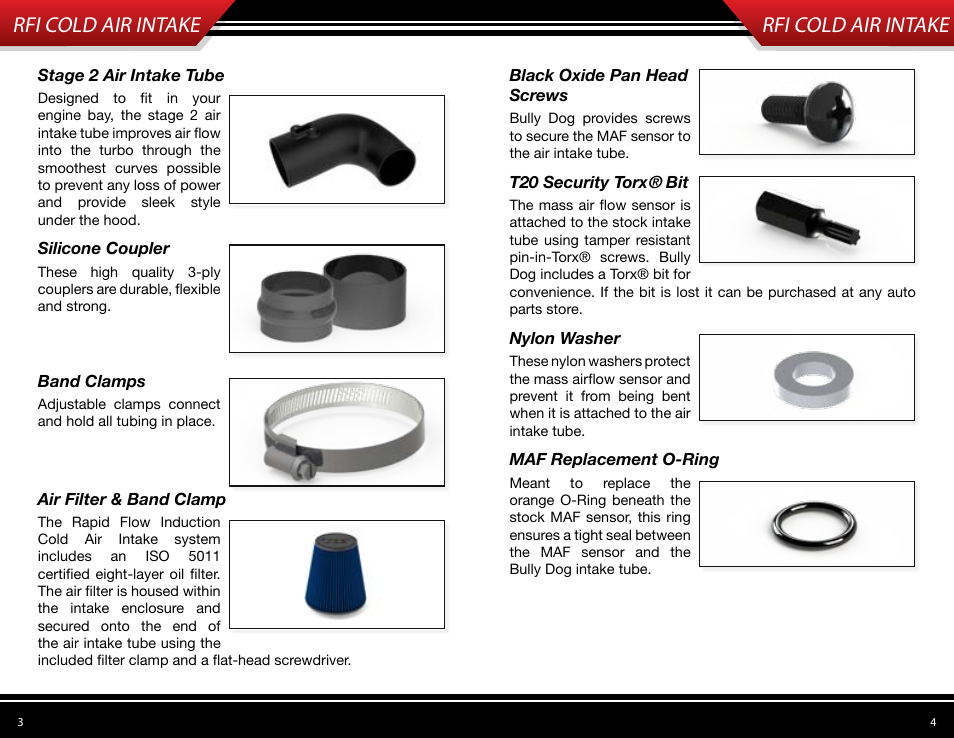 Rfi cold air intake | Bully Dog 53108 Rapid Flow Induction (RFI) Cold Air Intake User Manual | Page 3 / 11