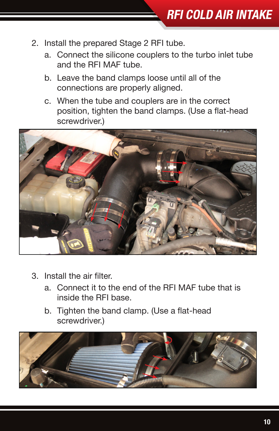 Rfi cold air intake | Bully Dog 53107 Rapid Flow Induction (RFI) Cold Air Intake User Manual | Page 11 / 16