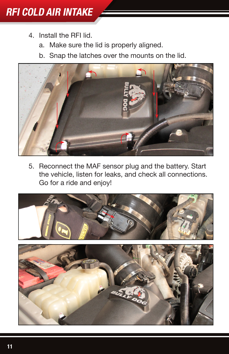 Rfi cold air intake | Bully Dog 53107 Rapid Flow Induction (RFI) Cold Air Intake User Manual | Page 12 / 16