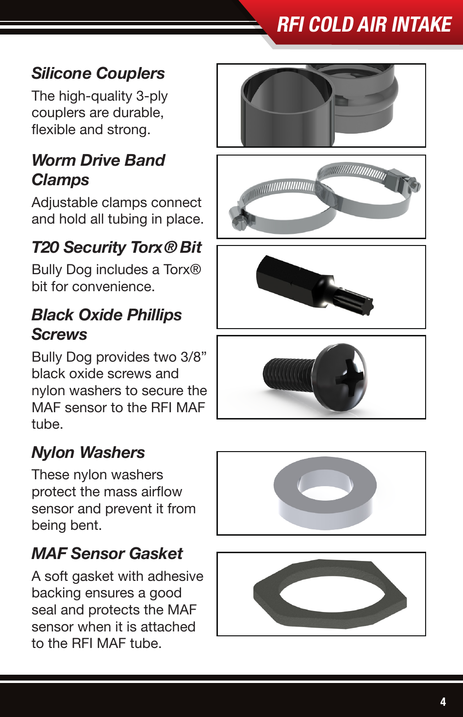 Rfi cold air intake | Bully Dog 53107 Rapid Flow Induction (RFI) Cold Air Intake User Manual | Page 5 / 16