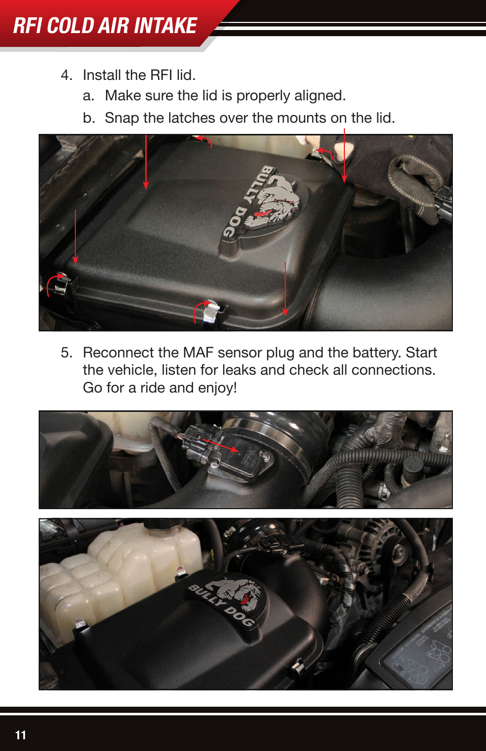 Rfi cold air intake | Bully Dog 53106 Rapid Flow Induction (RFI) Cold Air Intake User Manual | Page 12 / 16