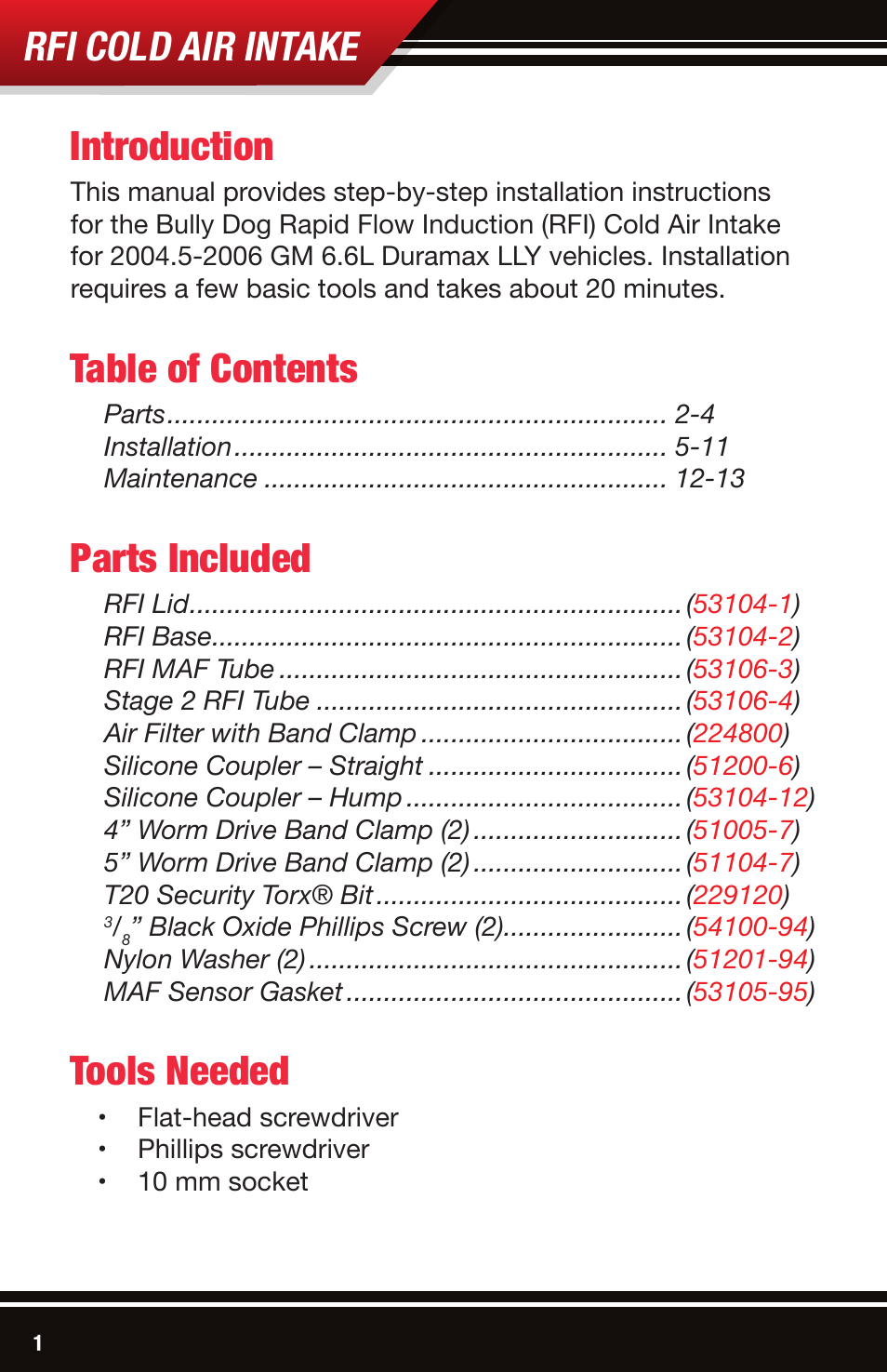 Bully Dog 53106 Rapid Flow Induction (RFI) Cold Air Intake User Manual | Page 2 / 16